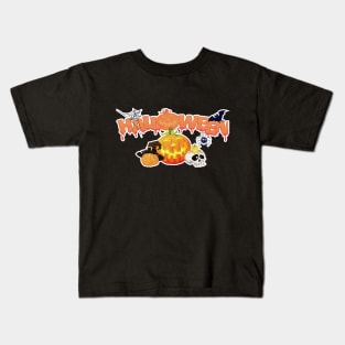 Funny Halloween Pumpkin Spider Bat Skull Kids T-Shirt